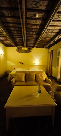 The massive bed, living area