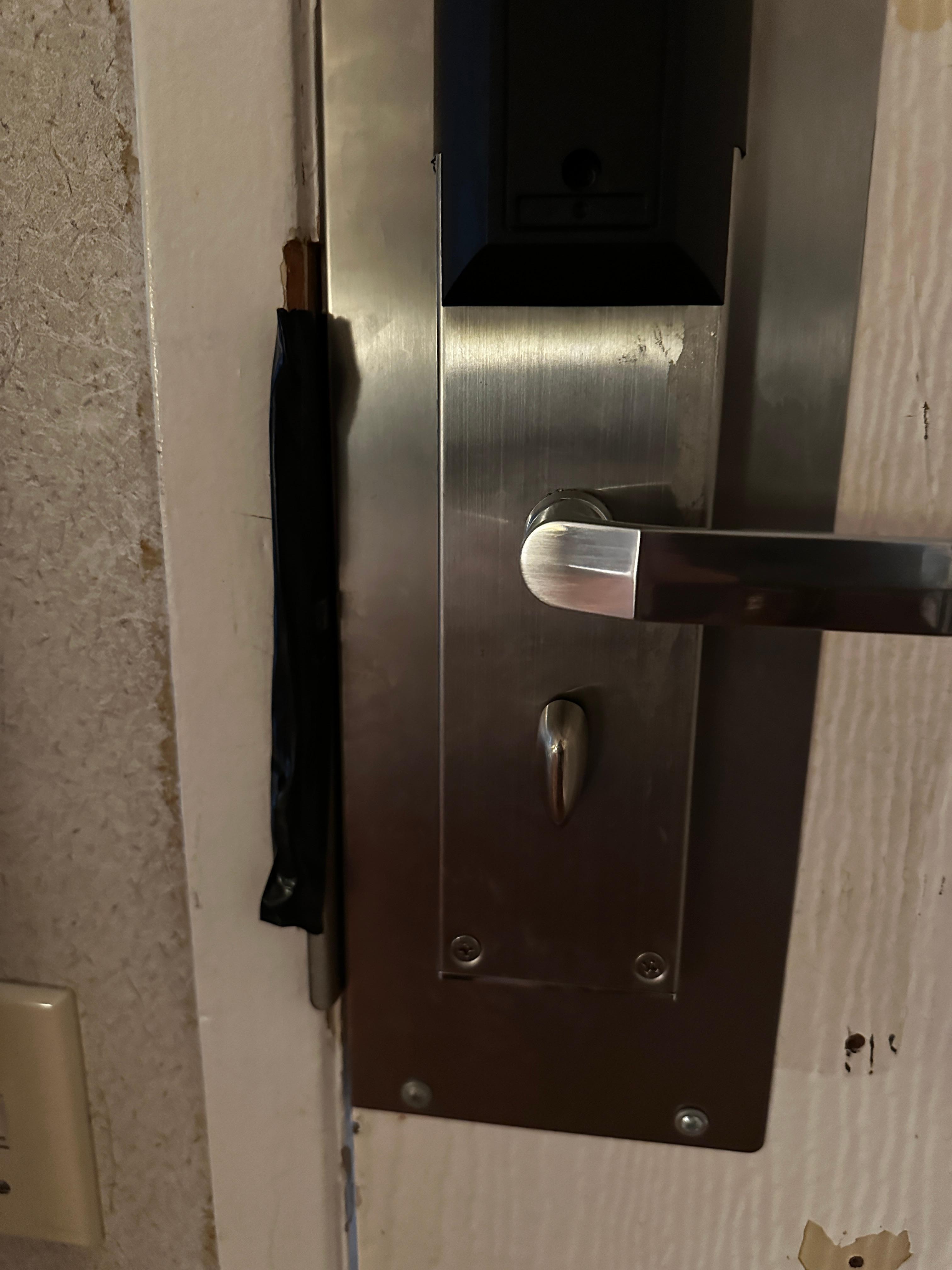 The door had electrical tape on it for who knows what reason. 