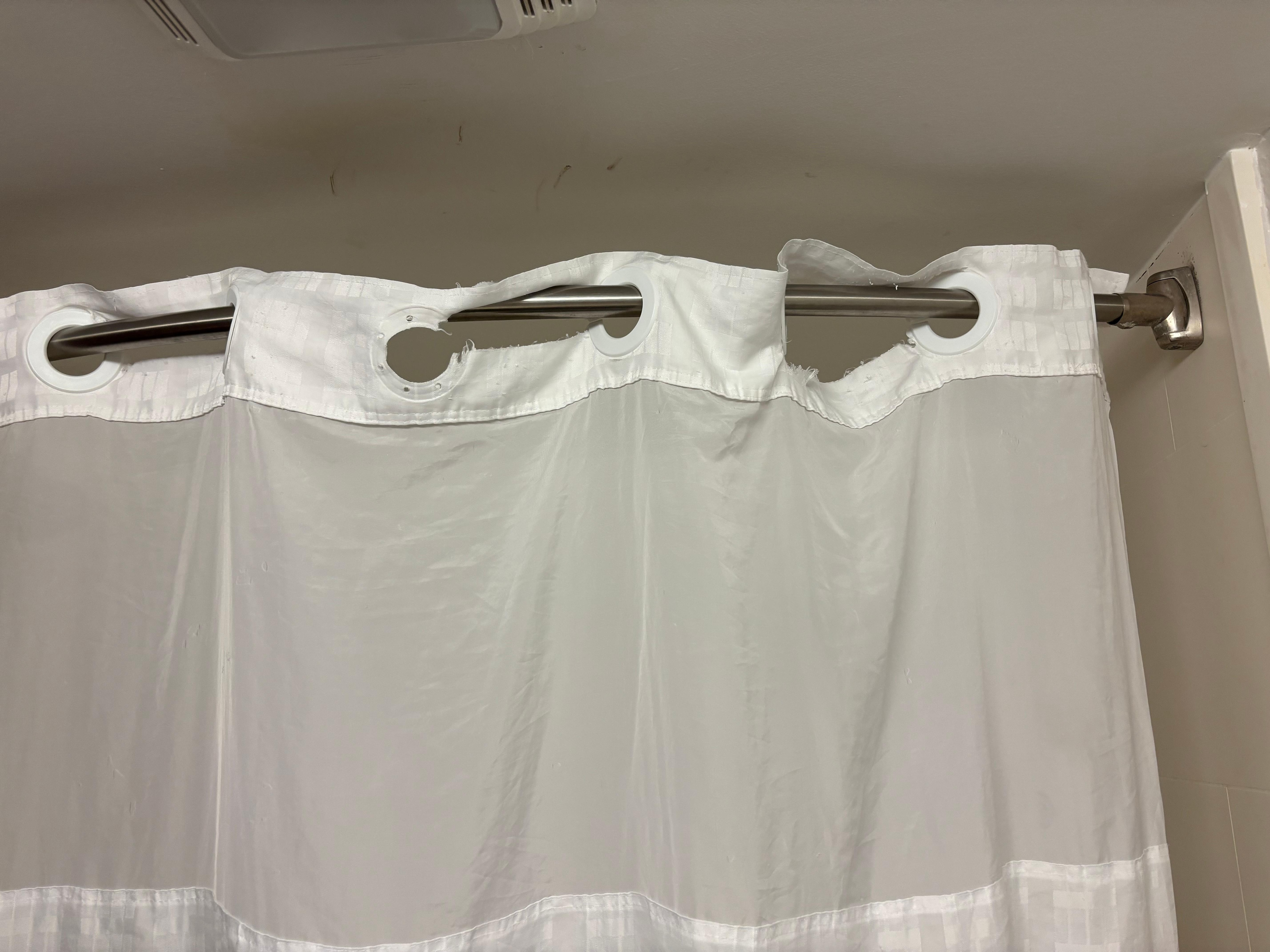 Ripped shower curtain