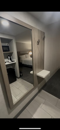 Huge mirror. Photo not shown but across from it was coffee maker, fridge, & microwave