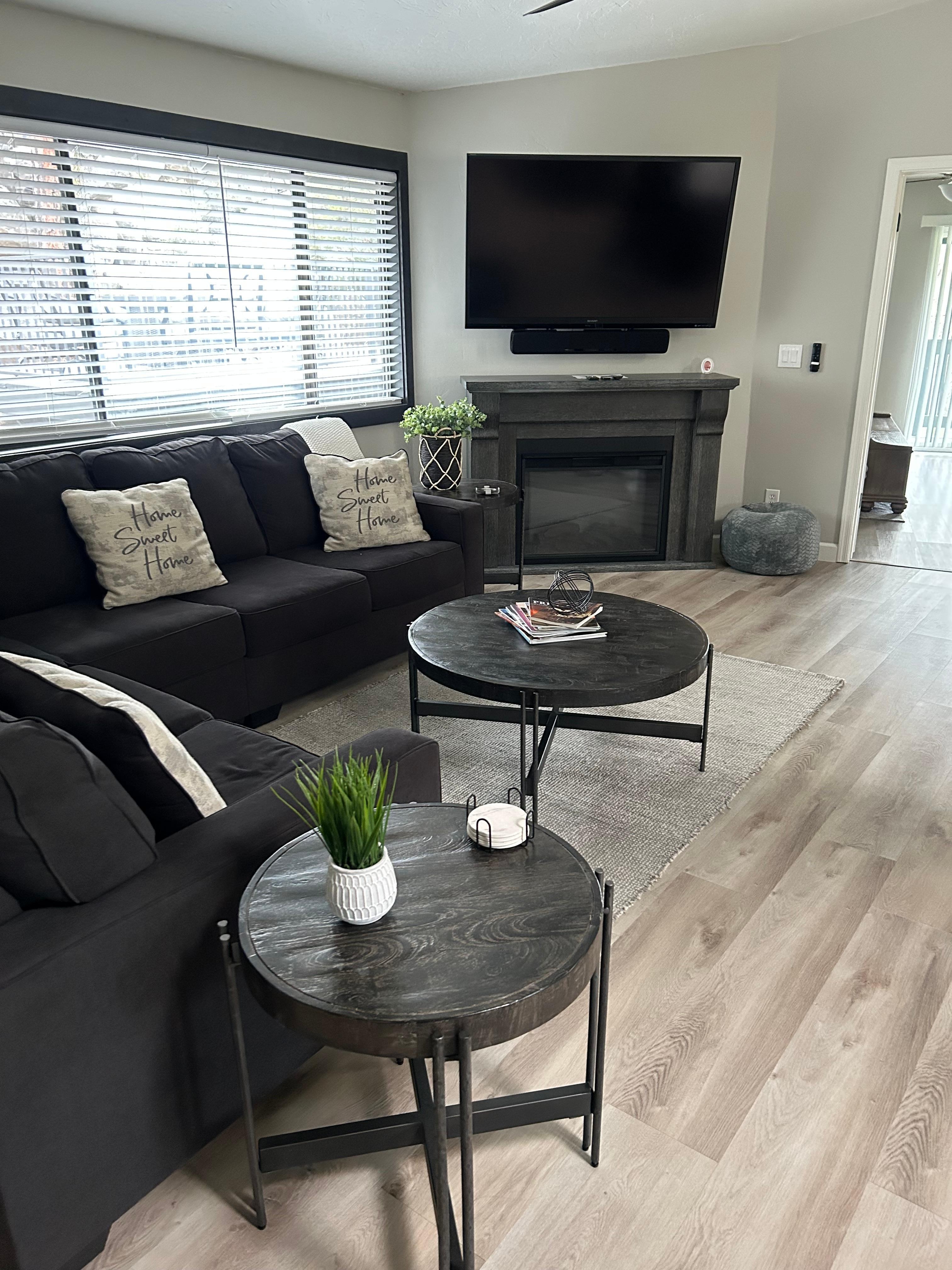 Open concept living room with dining room
