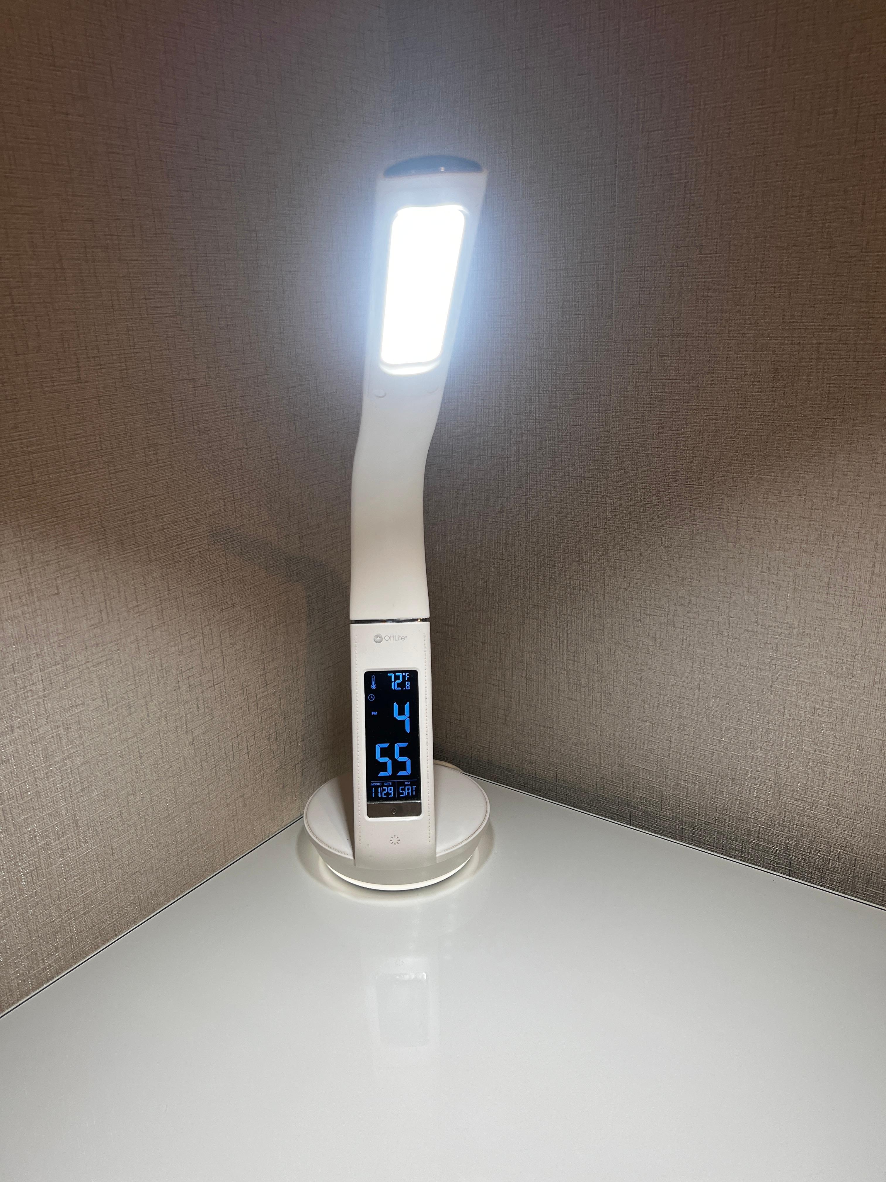 Desk light that shows the temperature, time, and date