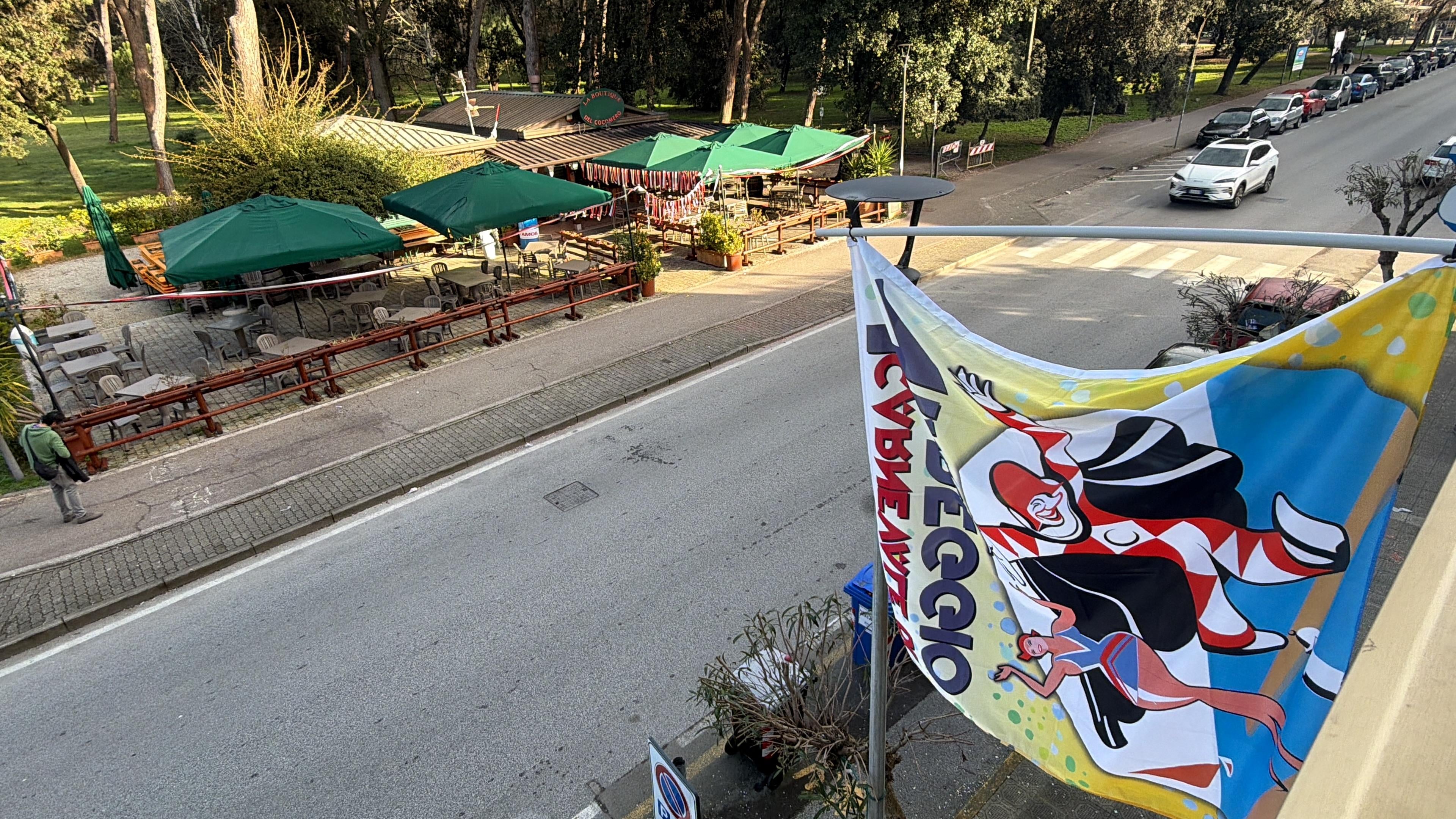 The view from my balcony overlooking the park and the café