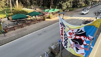 The view from my balcony overlooking the park and the café