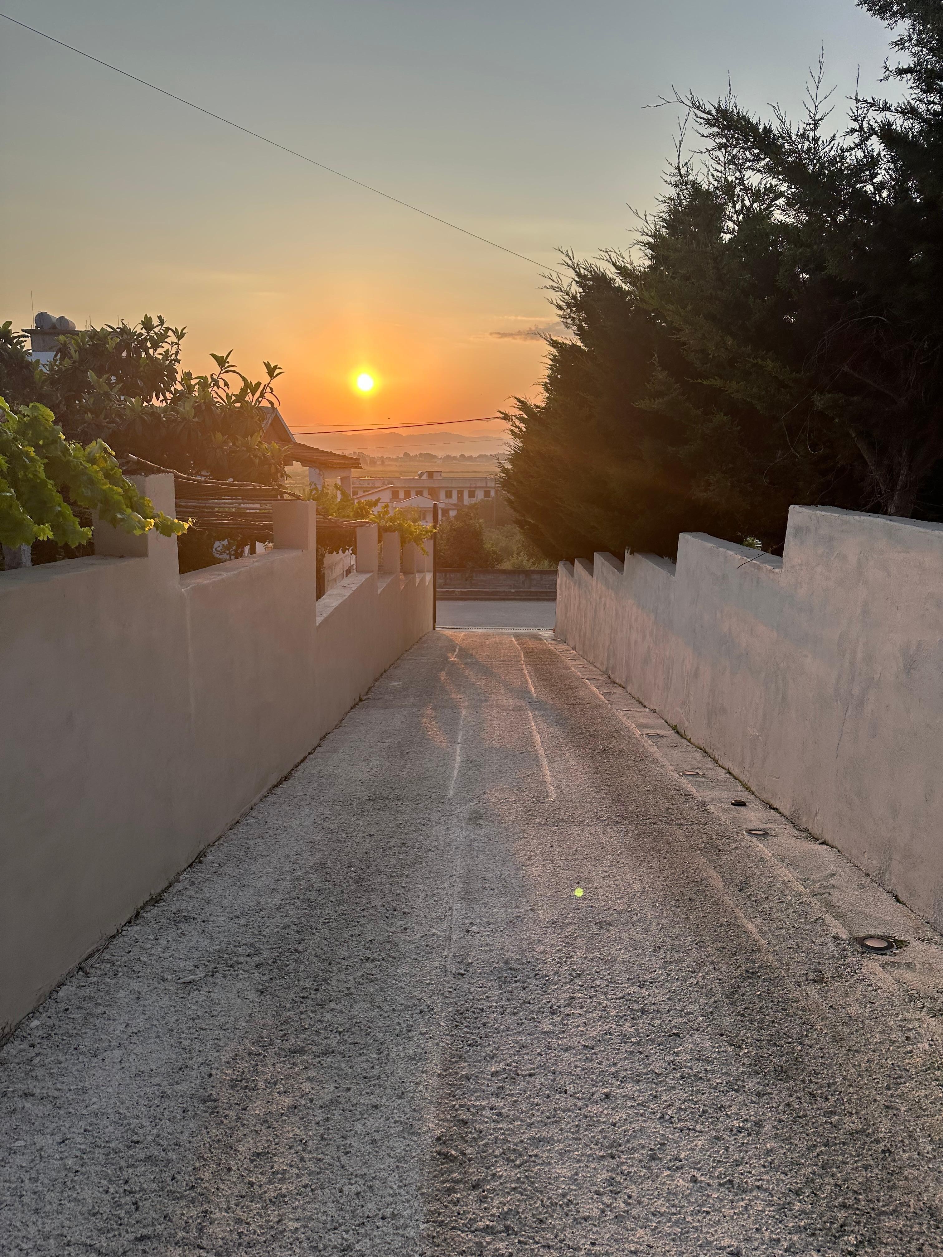 Der Sonnenaufgang und die Einfahrt.