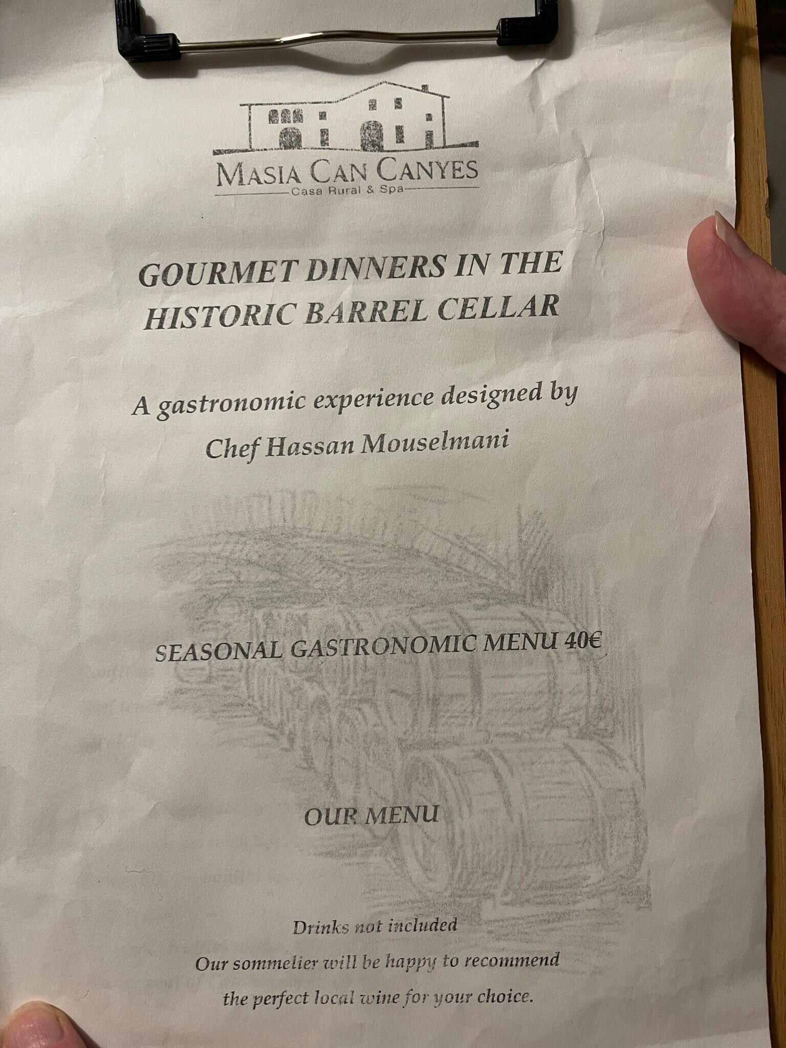 Chef description of prices.
