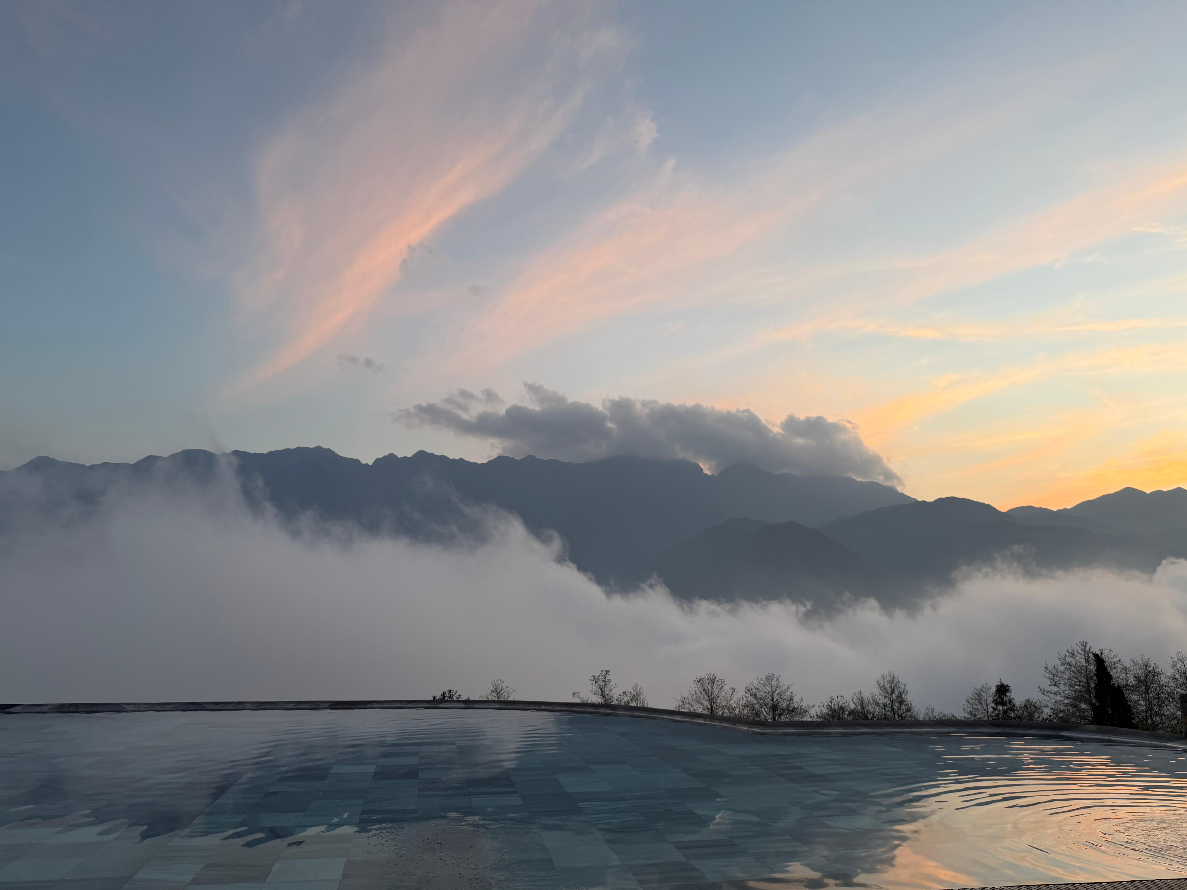 View from pool, indoor and outdoor pool 