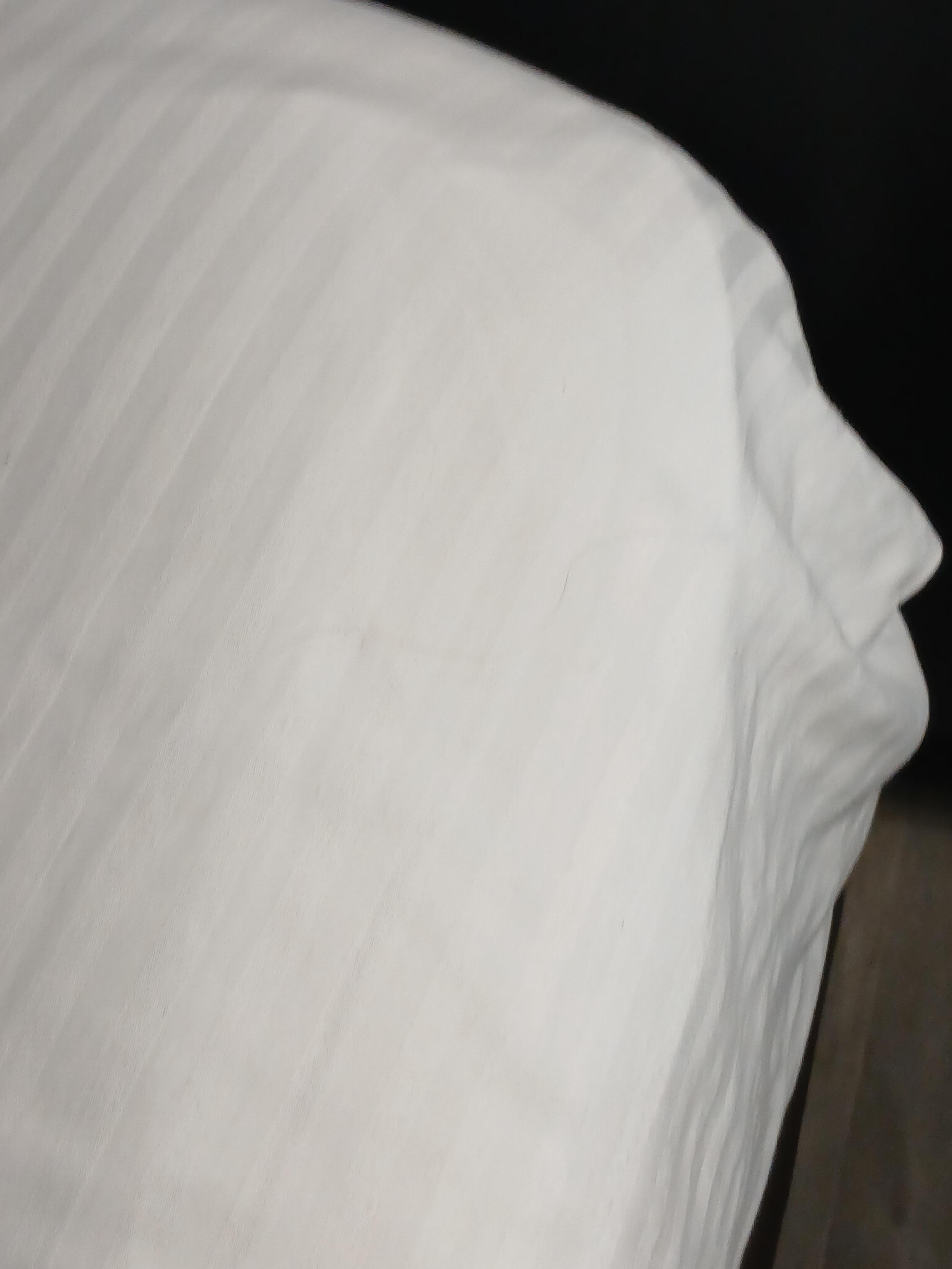 Strand of hair on sheet. 