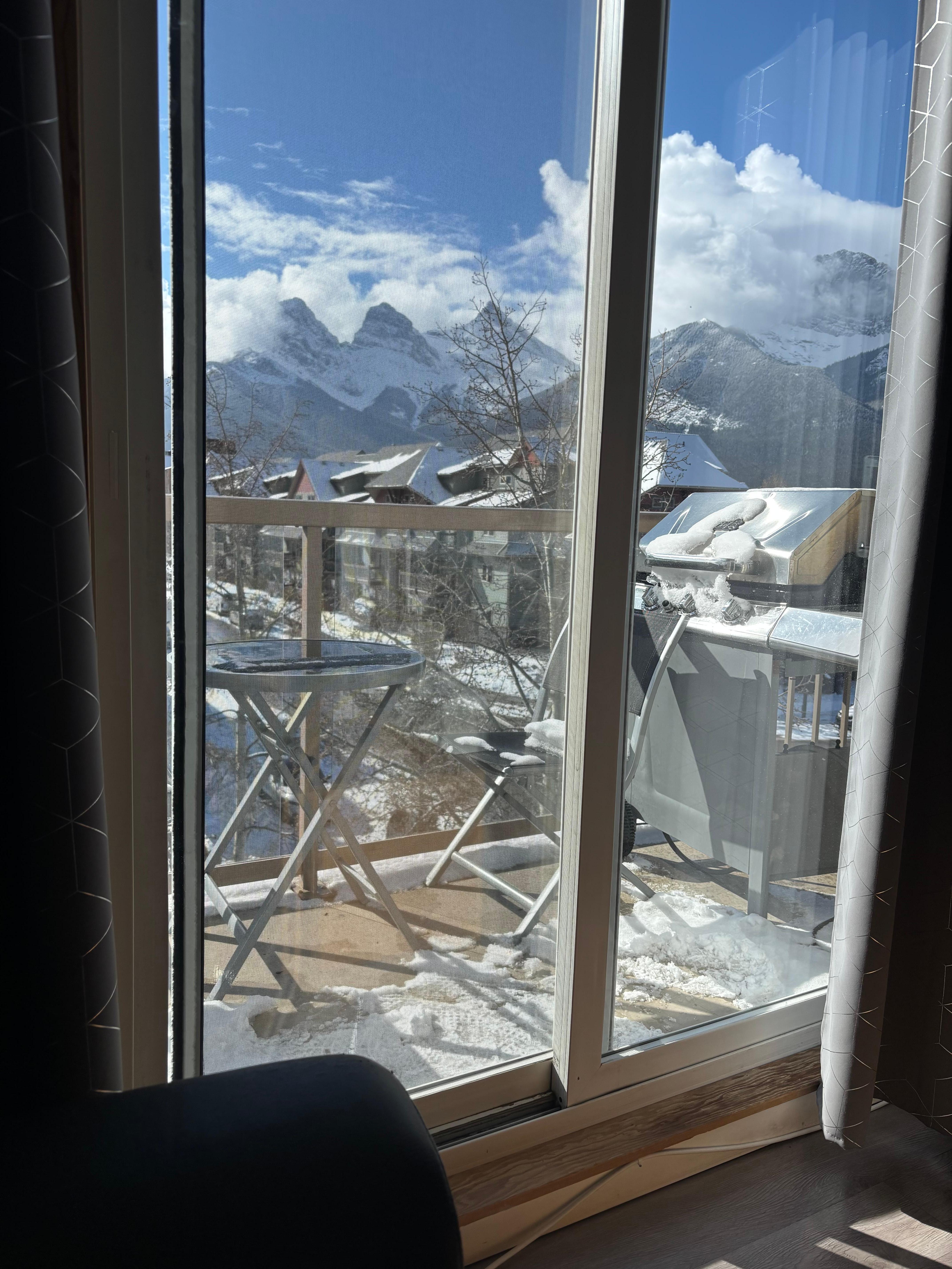 The Three Sisters view right from the couch.