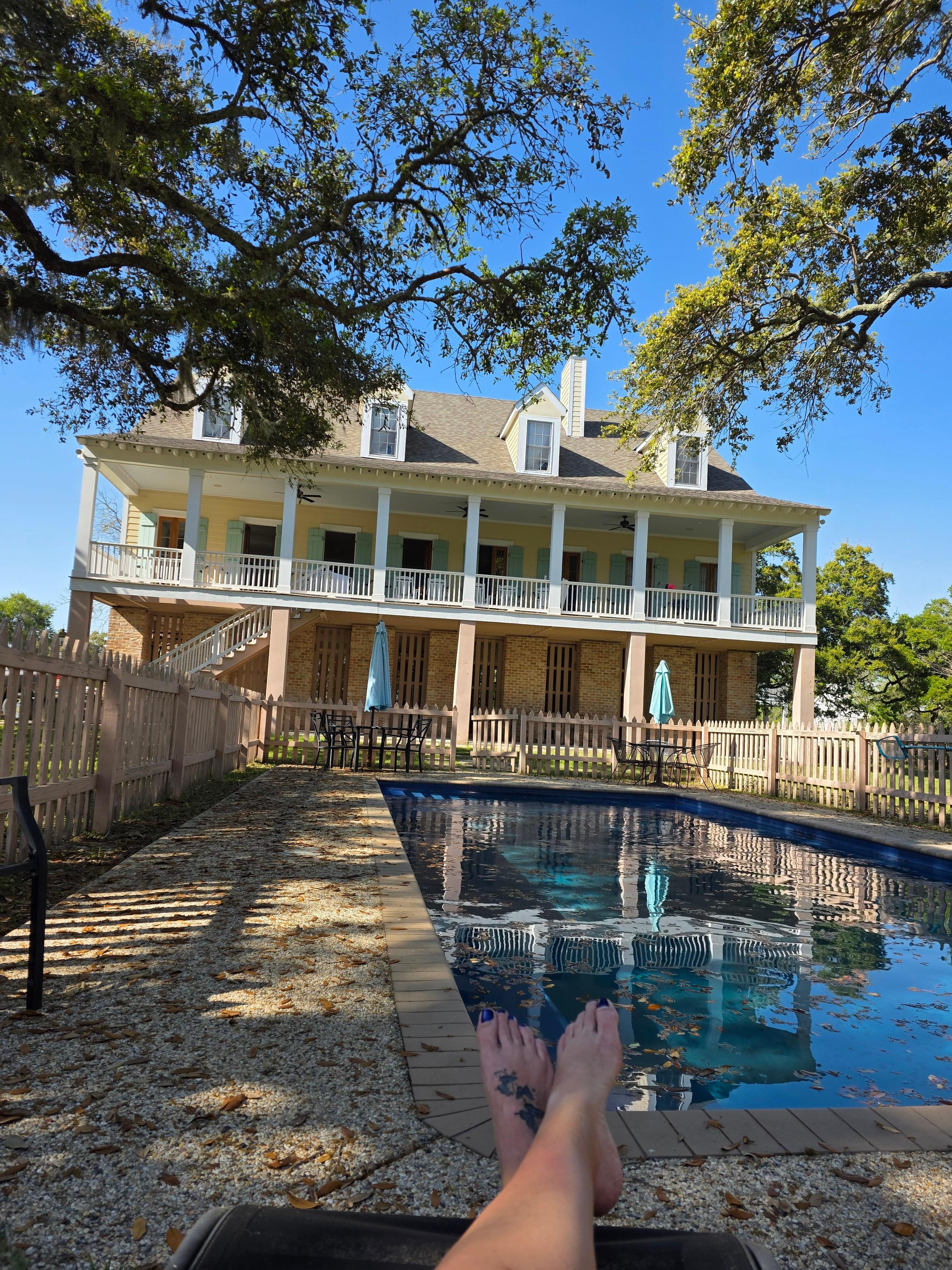 If you zoom in, dark clumps on pool bottom are all leaves etc. While we could clean the top we weren't able to clean the pool bottom good enough to swim. 
