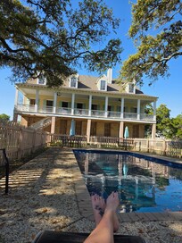 If you zoom in, dark clumps on pool bottom are all leaves etc. While we could clean the top we weren't able to clean the pool bottom good enough to swim.