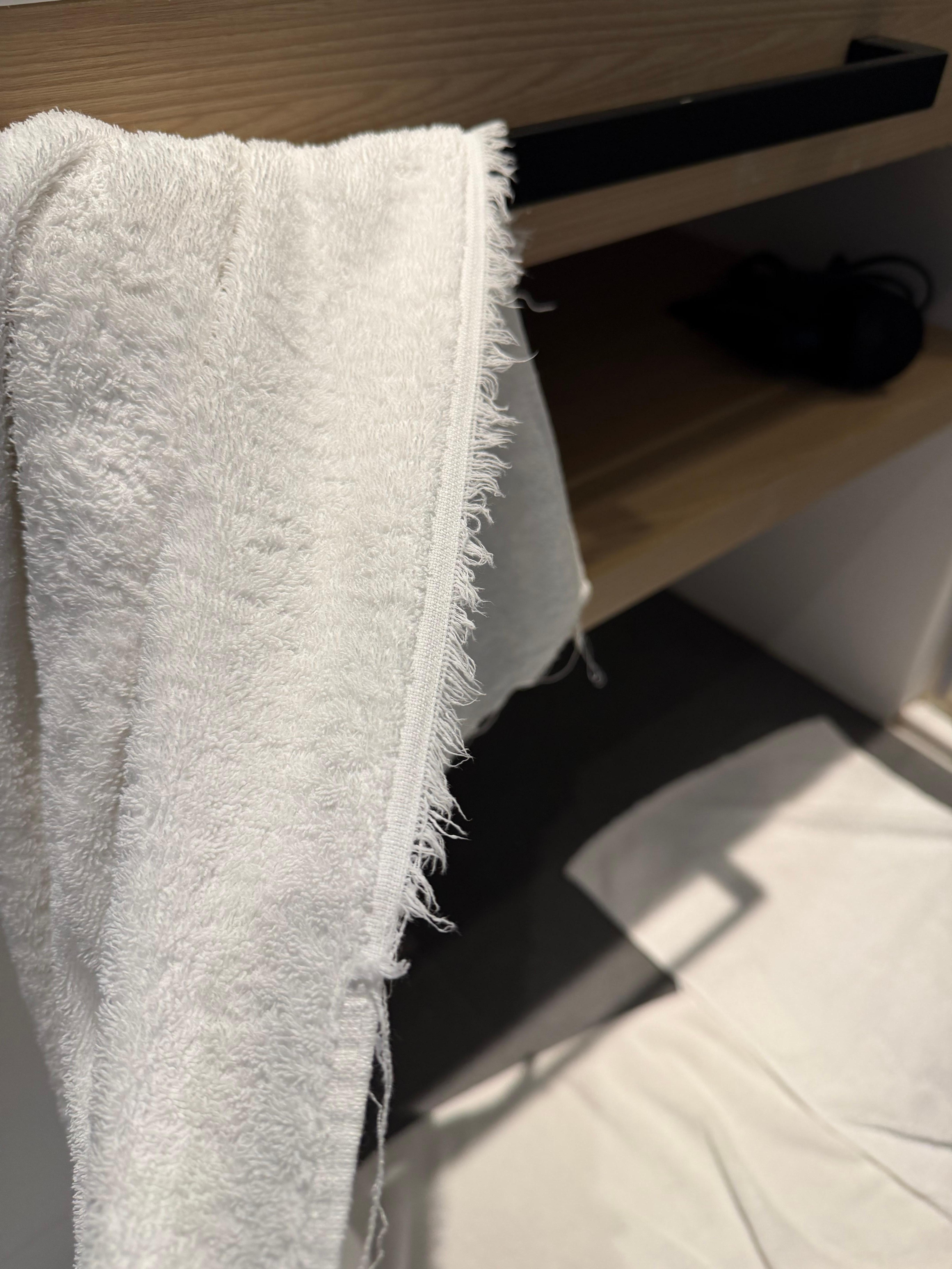 The hotel did not have small bathing towels they use the medium size hand towels to bathe with I asked and was told this. The towels were clean but old and frayed.