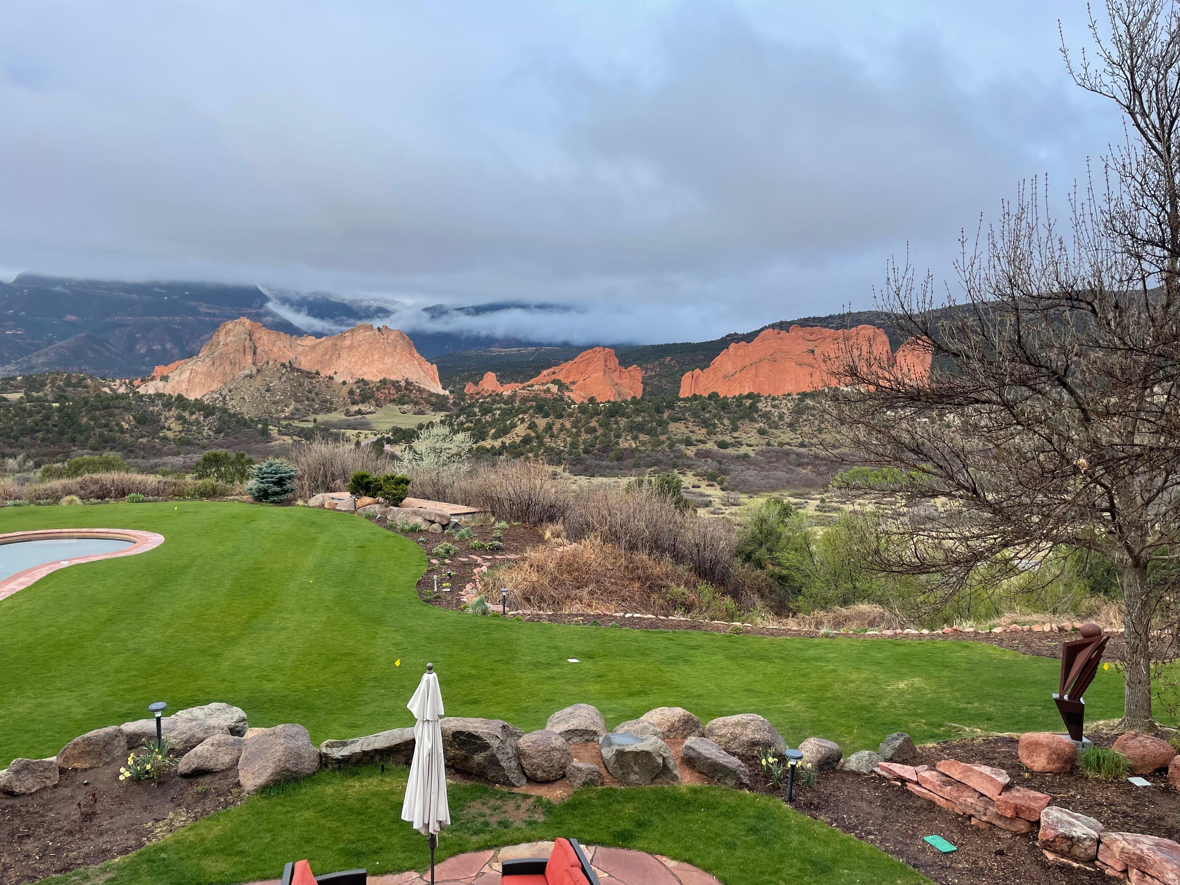 Garden of the Gods & Pikes Peak from our balcony.