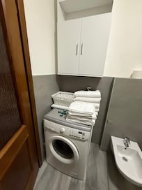 Laundry machine in bathroom