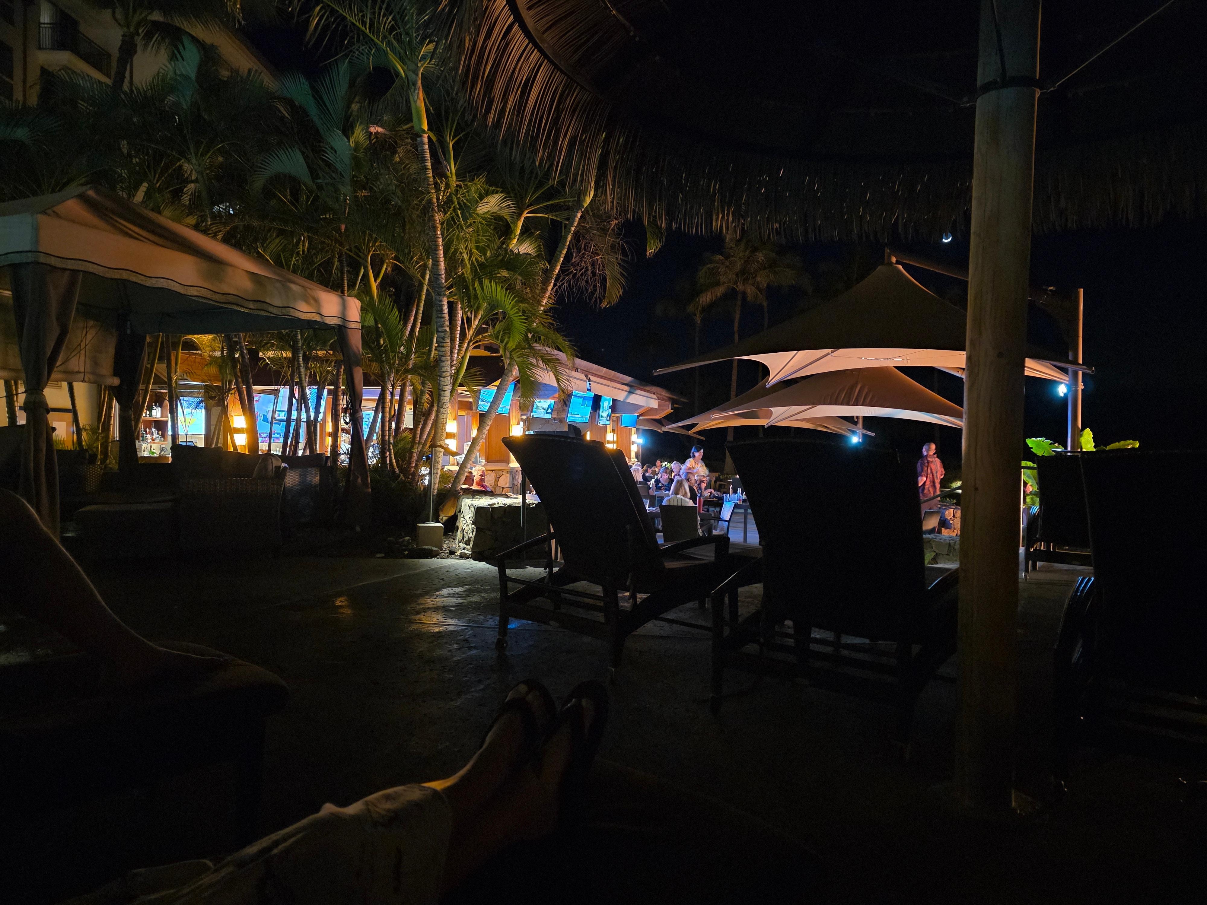 Night time bar around fire pit area