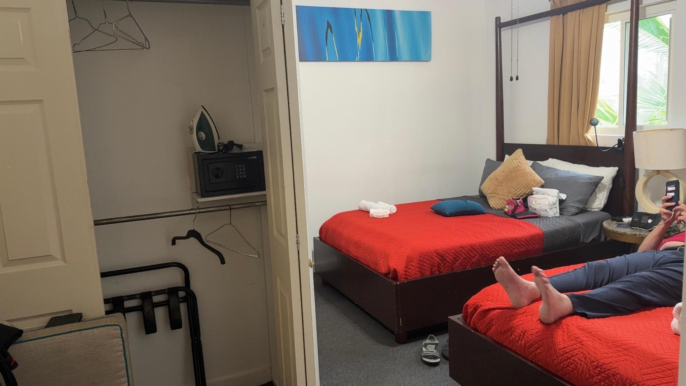 2 Queen bedroom with view of closet and safe