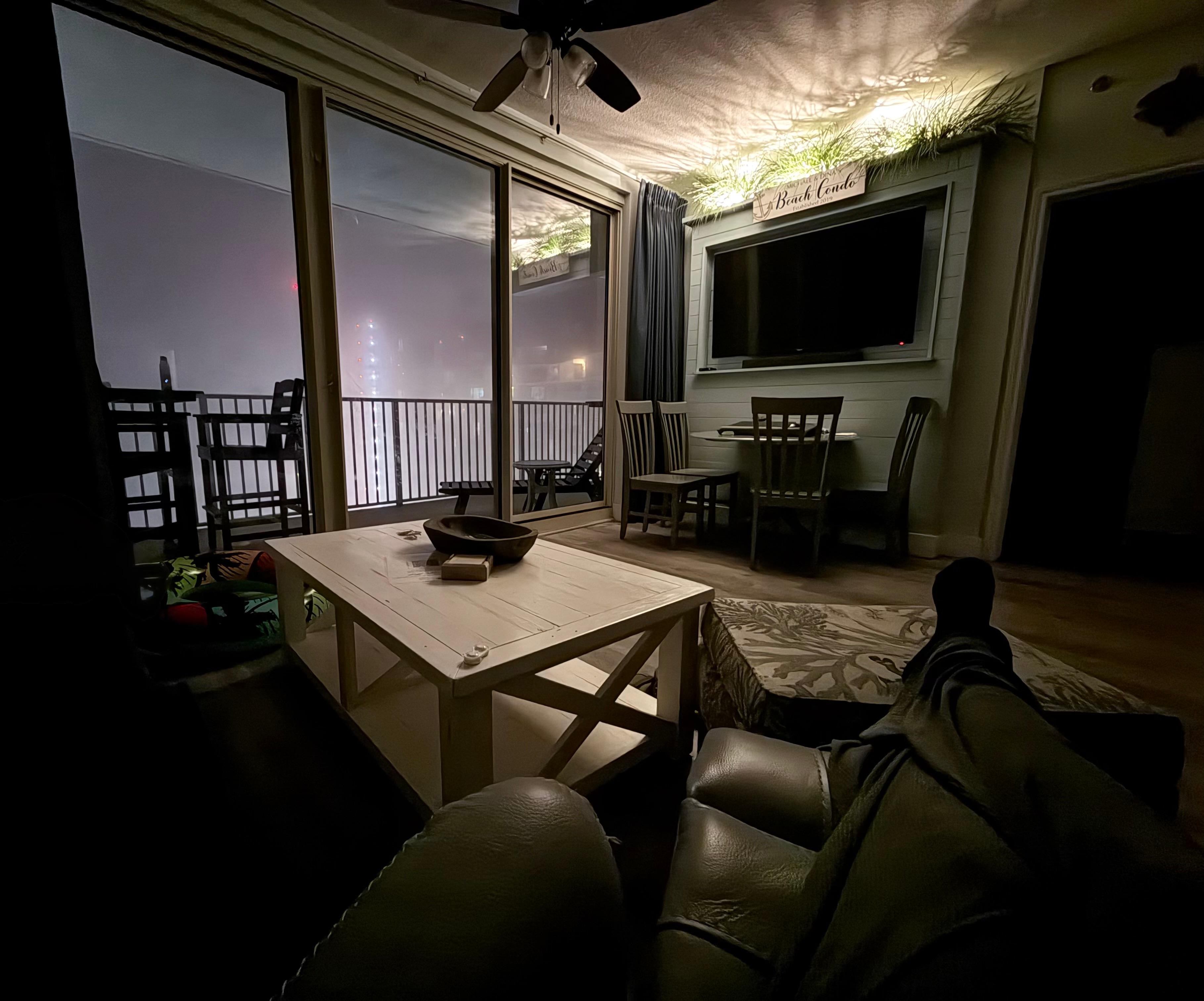 Picture from the room at night with most of the lights out. It was foggy one night and the vide was so relaxing. 