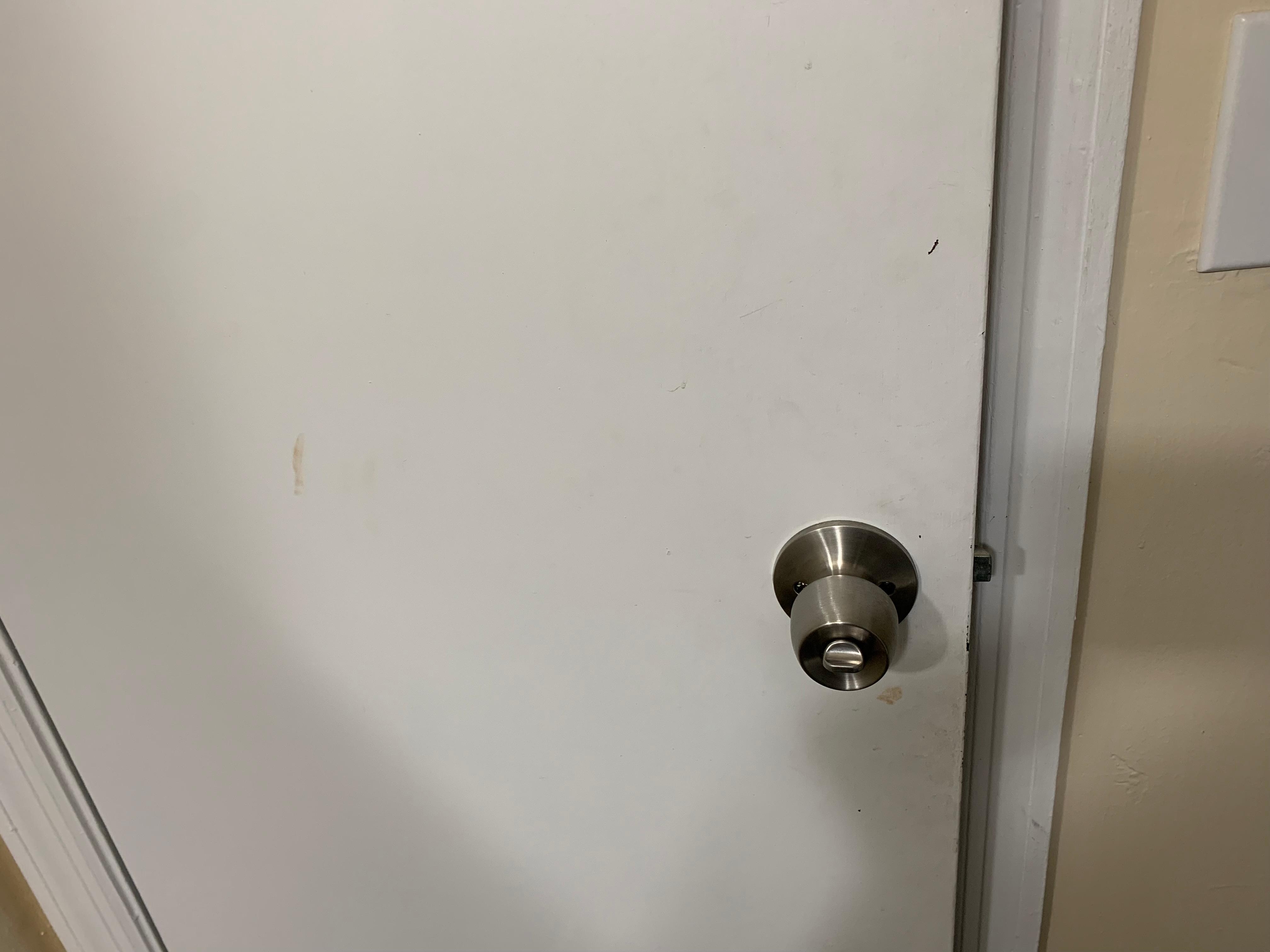 Feces on bathroom door.