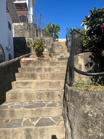 Stairs to get to the house from where you park