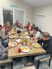 Family dinner of fish and crabs.