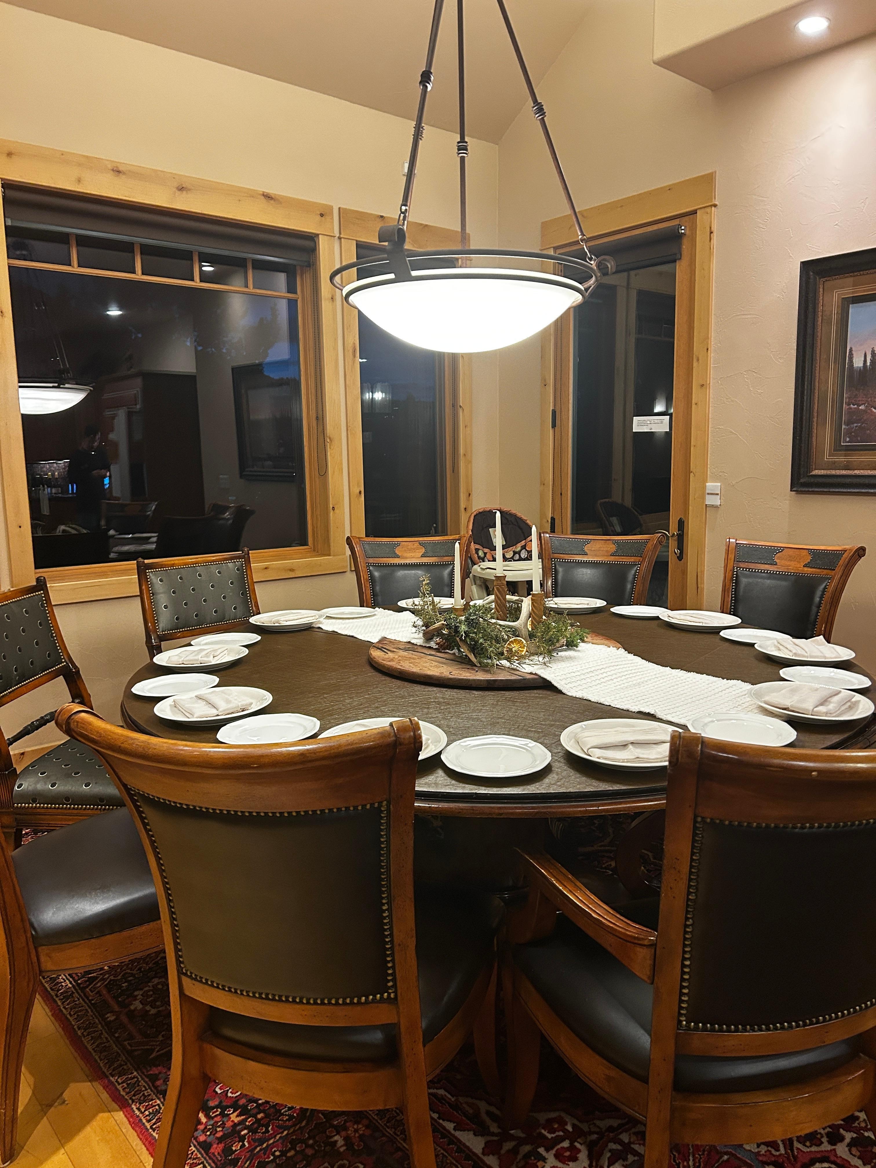 Our gathering place-- a large dining table open to the kitchen. 