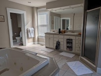 Large main bathroom with tub and shower.