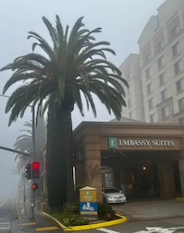 Front of the property where valet is readily available. Reception desk directly inside.