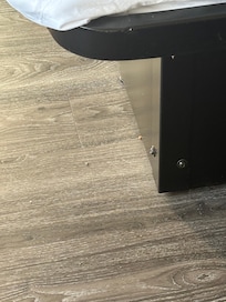 Dirty and crumbs all over the floor.