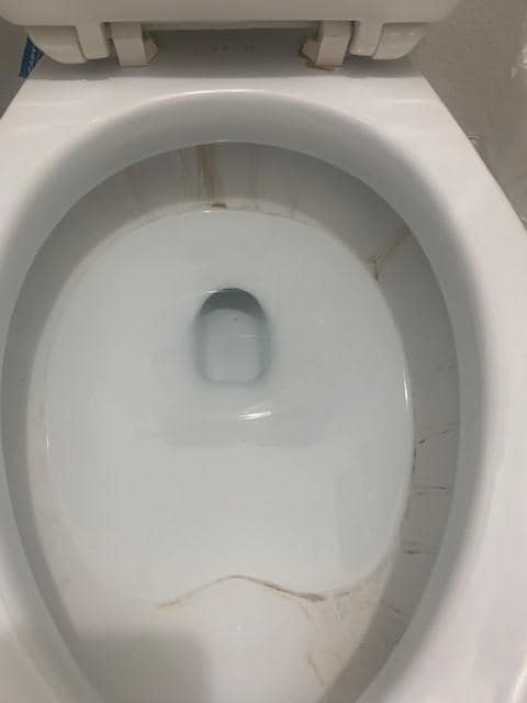 Condition of toilet upon arrival.