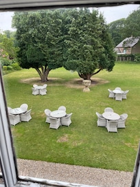 View from bedroom window of garden