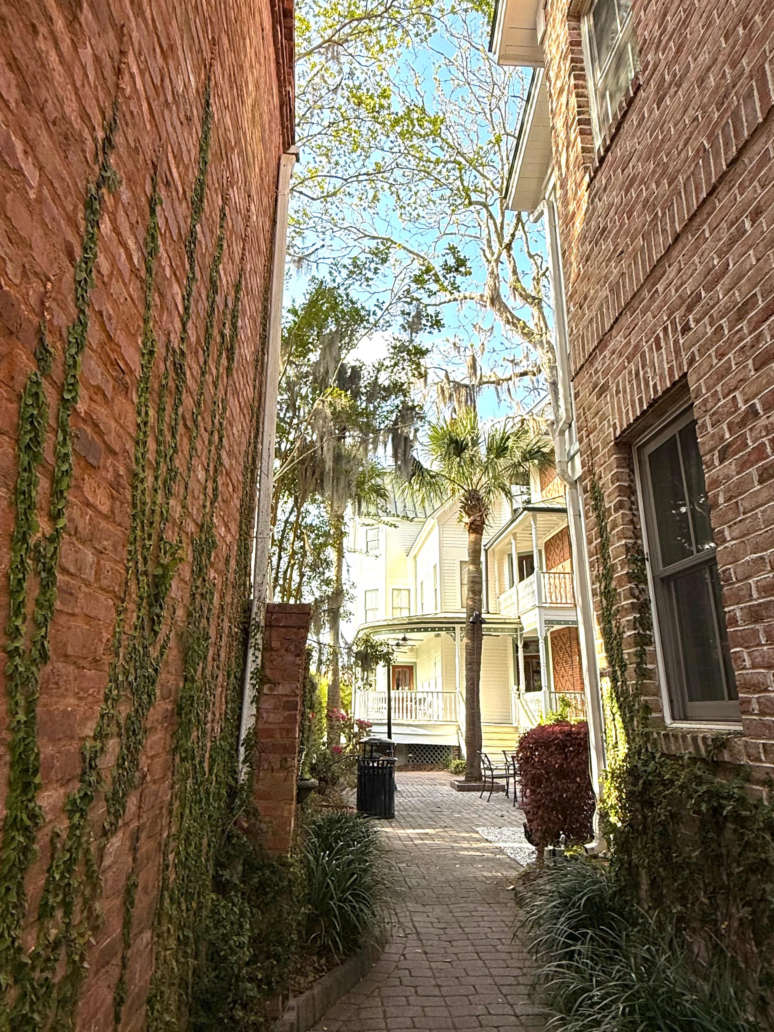 Brick pathways to other cottages on the property