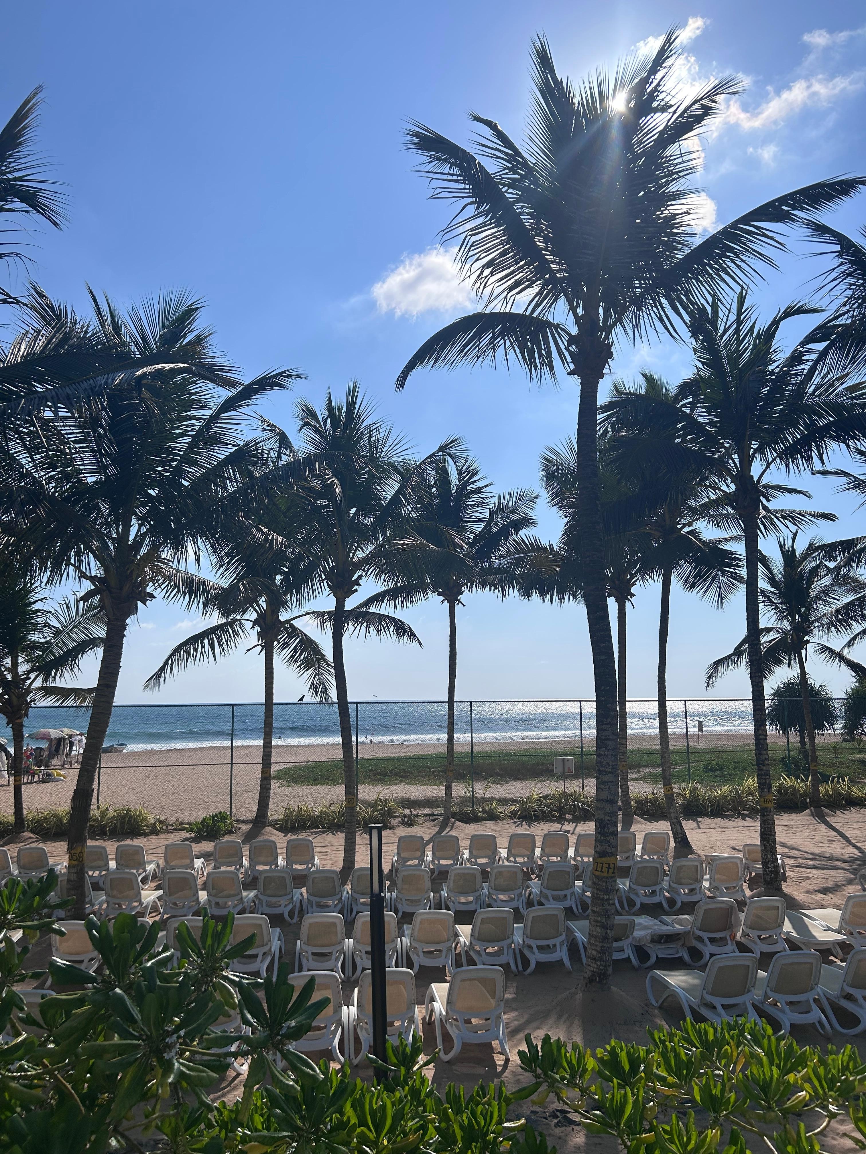 View of sea and beach from pool