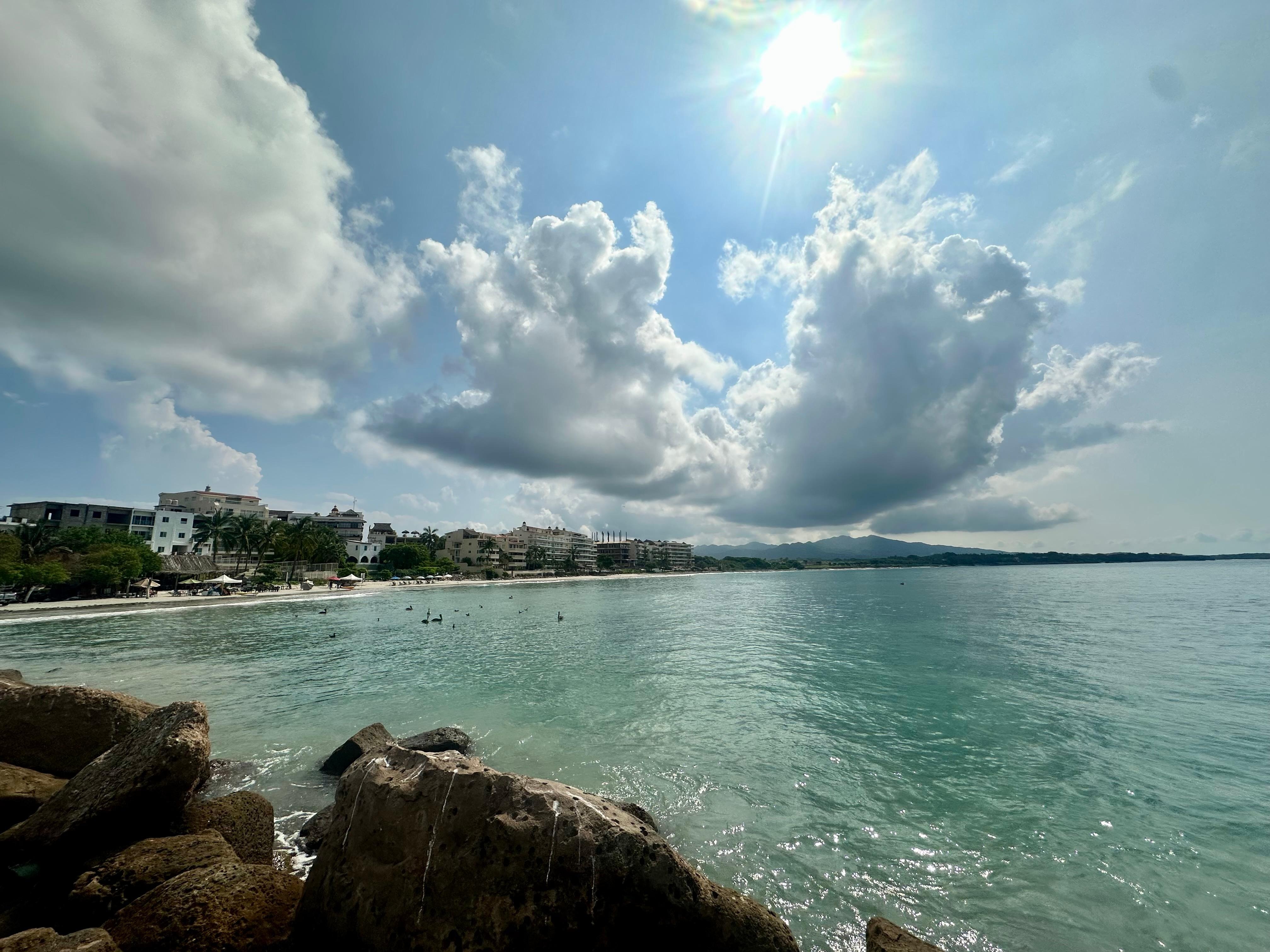 Morning beach views nearby boat dock 