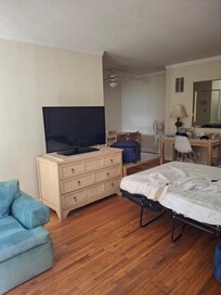 Cal Mar living room with sofa bed ready for sleep.