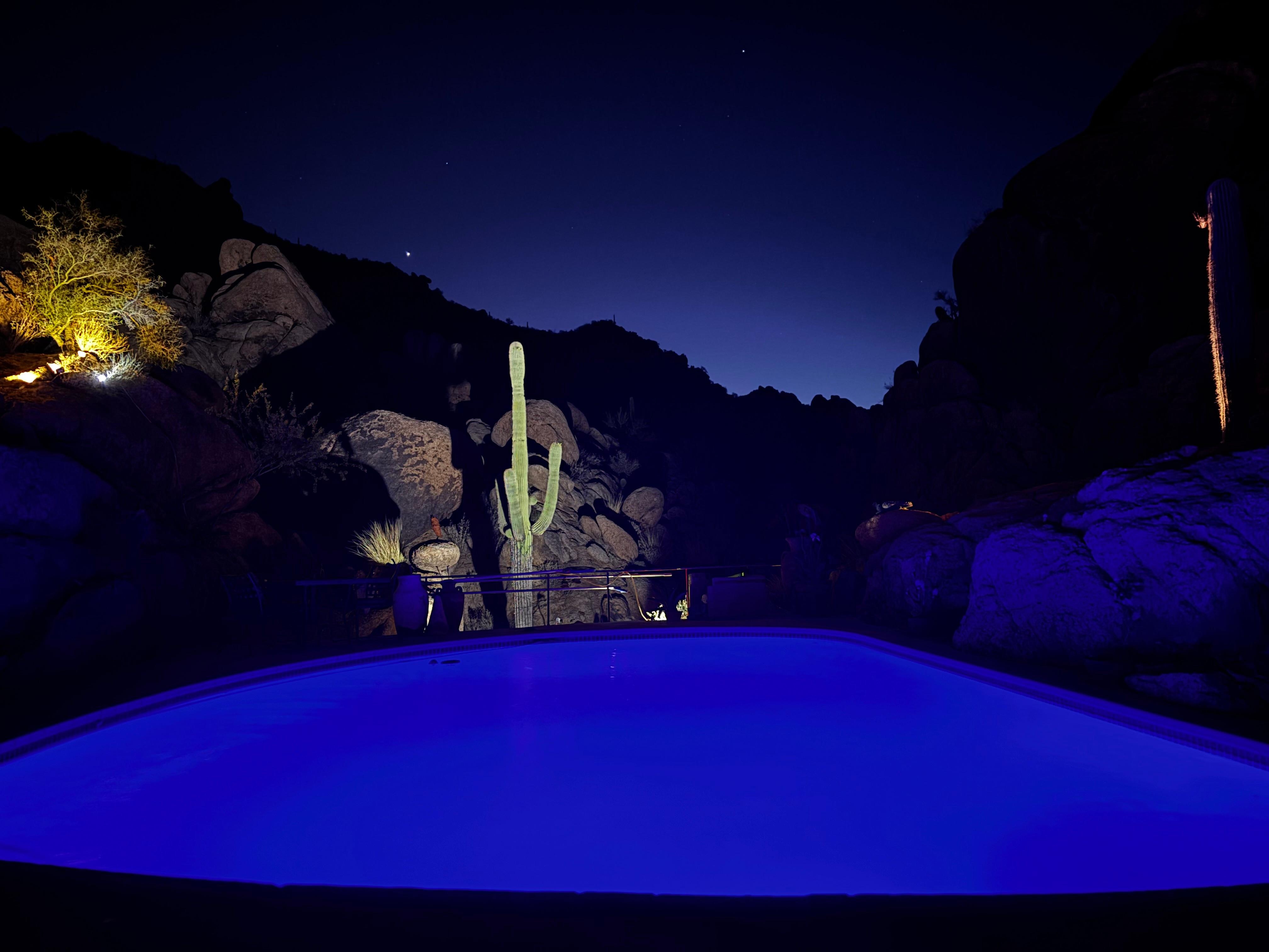 Pool area at night!