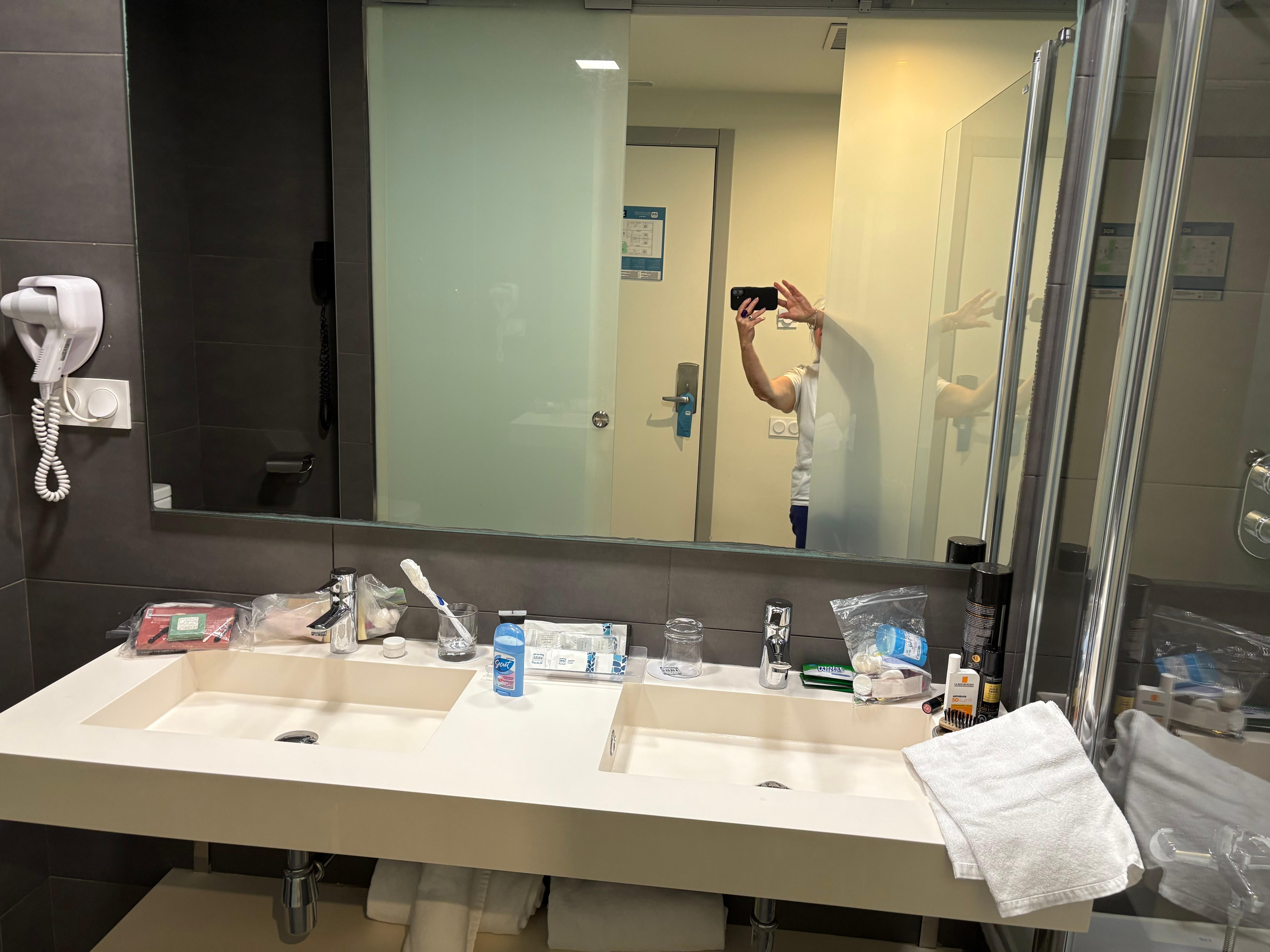 The bathroom sinks for two.