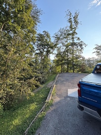 End of drive way by garage