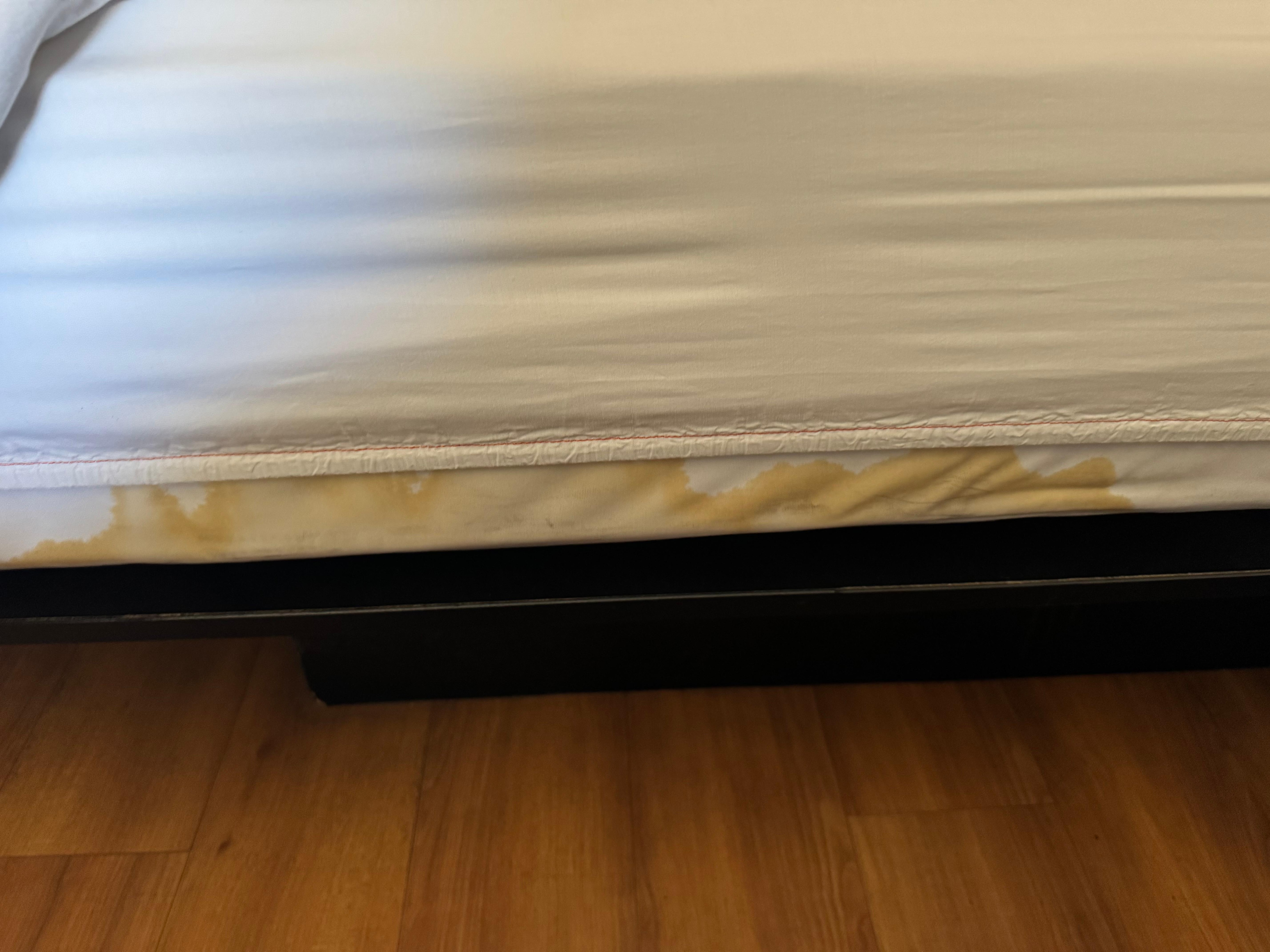 Stains to the bed.