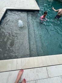 Our son loved this water fountain in the pool.