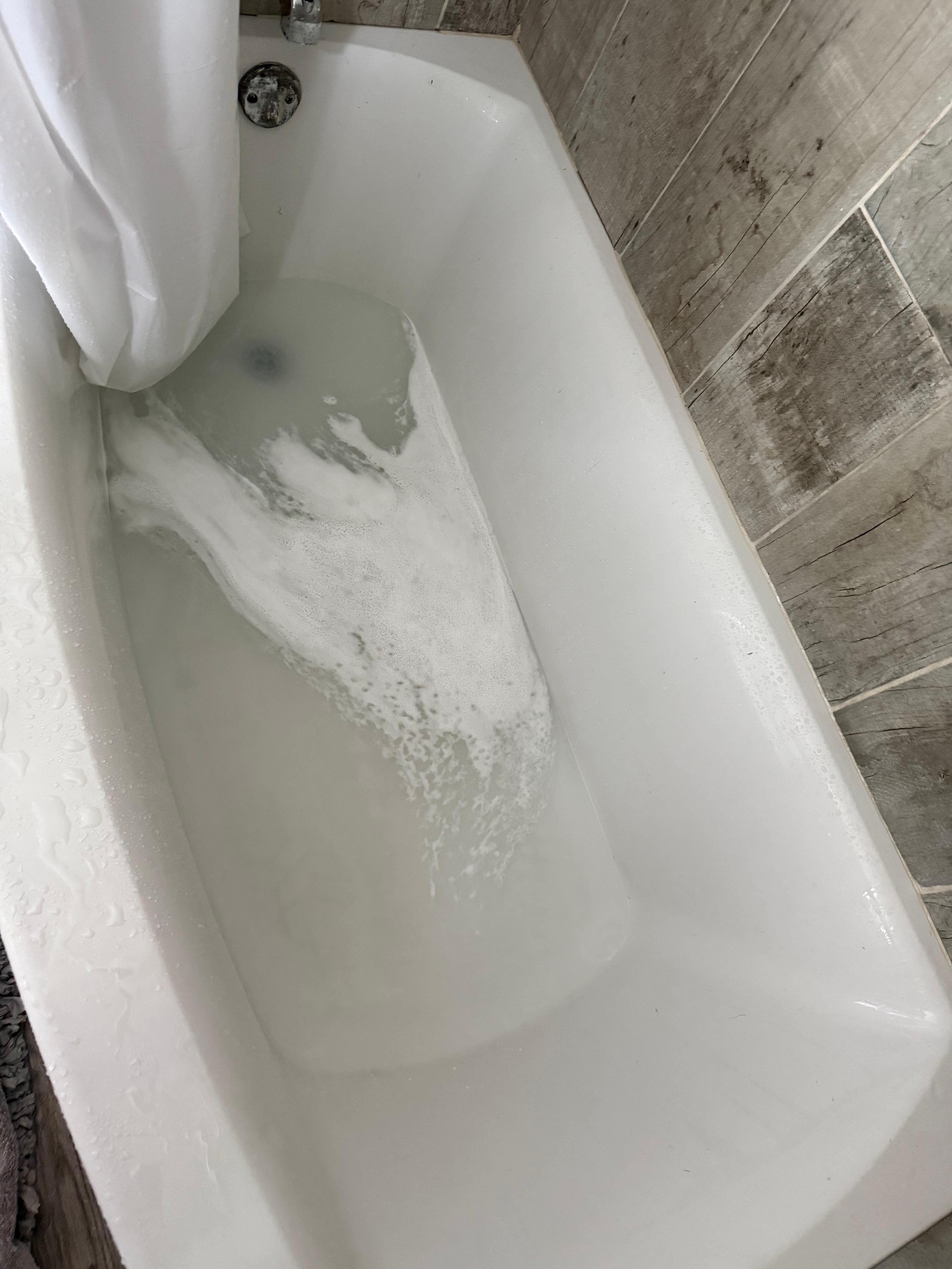 This is the clogged tub. This should be been noticed when they cleaned the tub because it had to be clogged then which was less than 24 hours later. 
