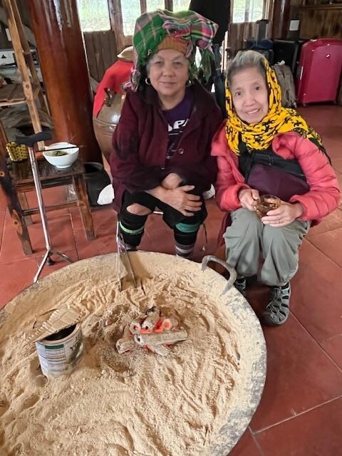With grandma near the fire