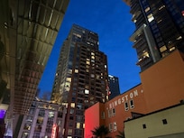 From the parking garage.