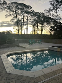 Sunrise views over the pool and spa
