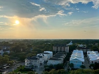 Sunset from hall/balcony outside front door