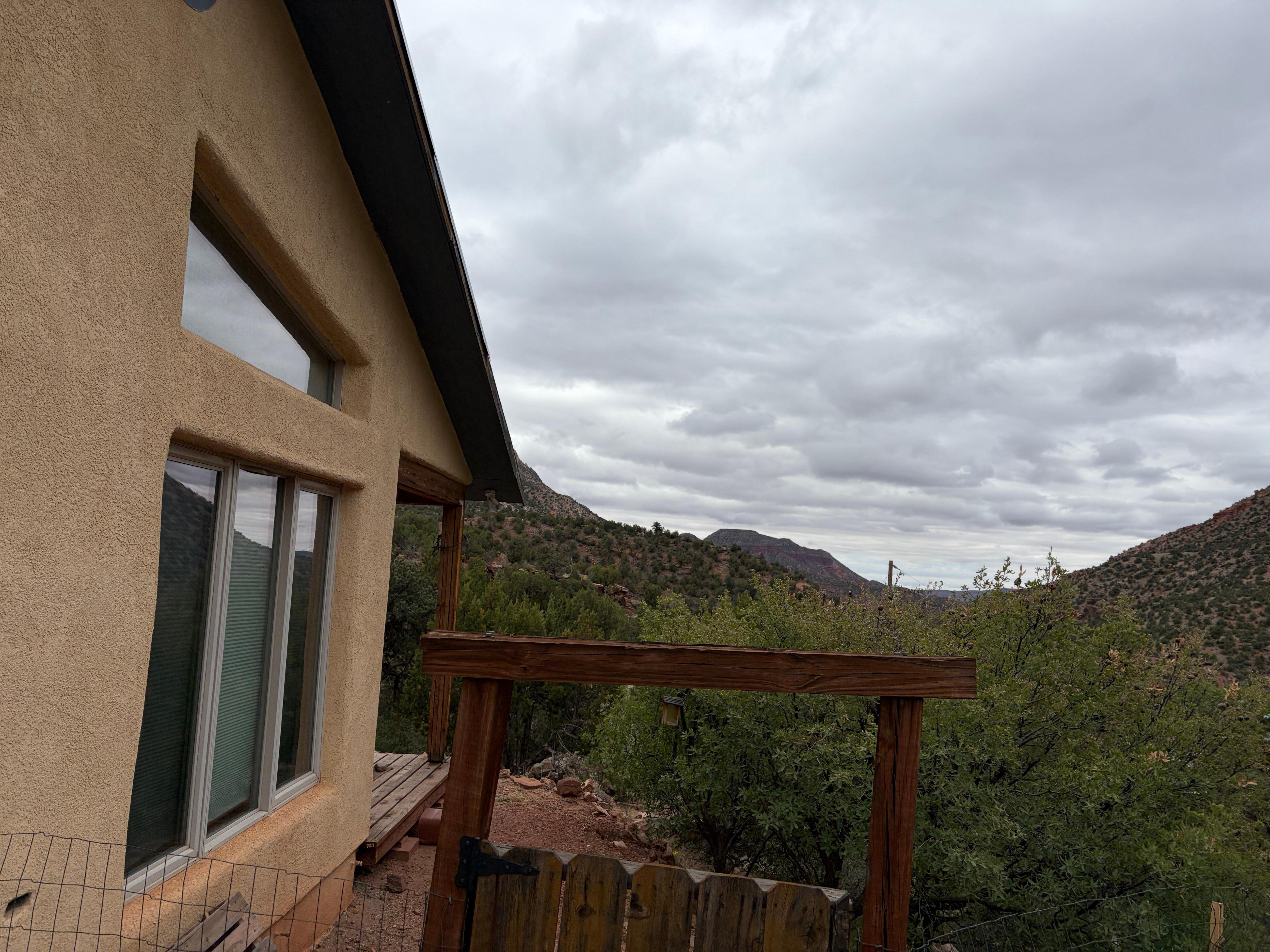 The whole deck had a view and also the back bedroom had windows facing the  mountains 