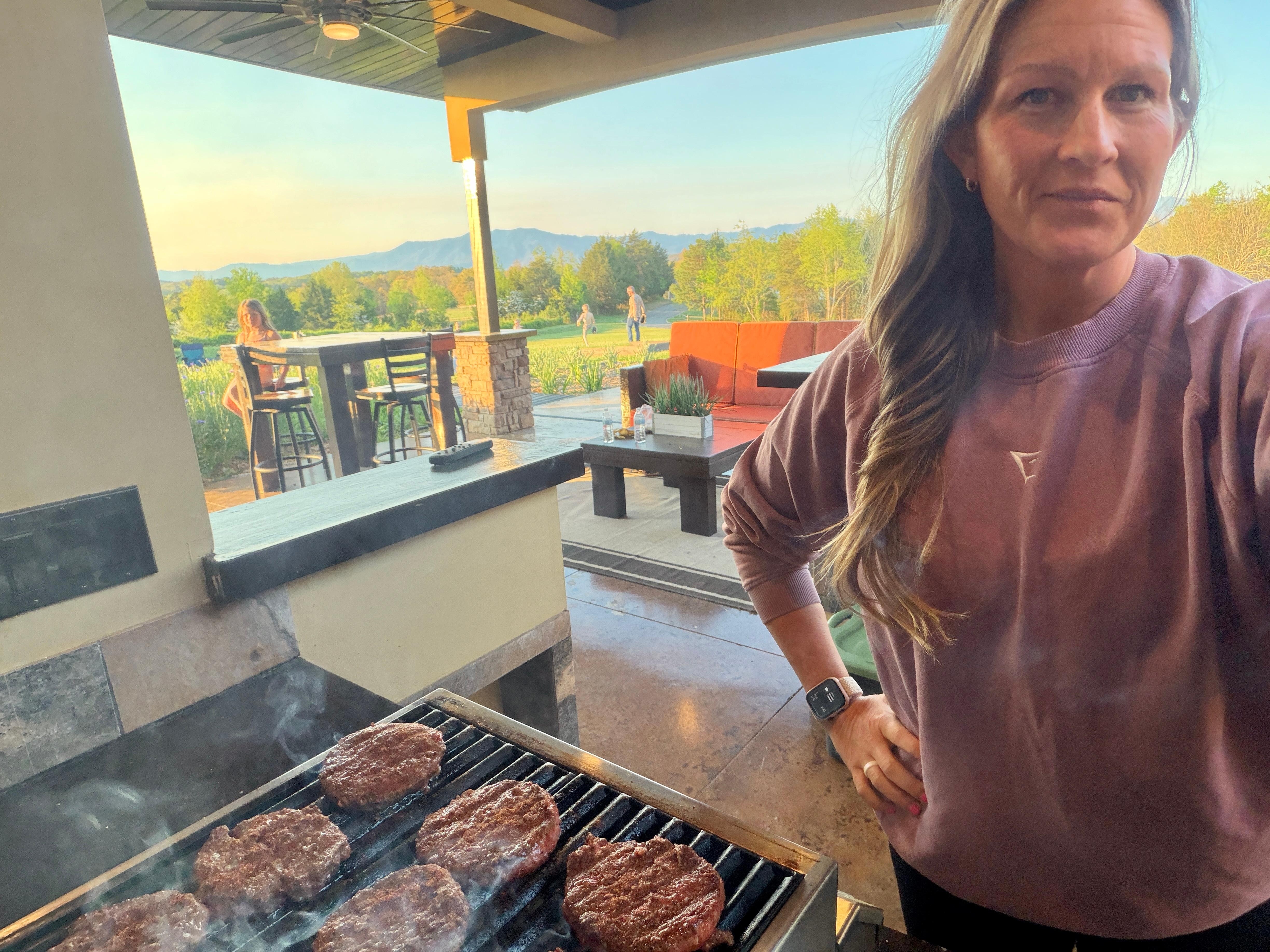 Cooking on the outdoor electric grill with a view