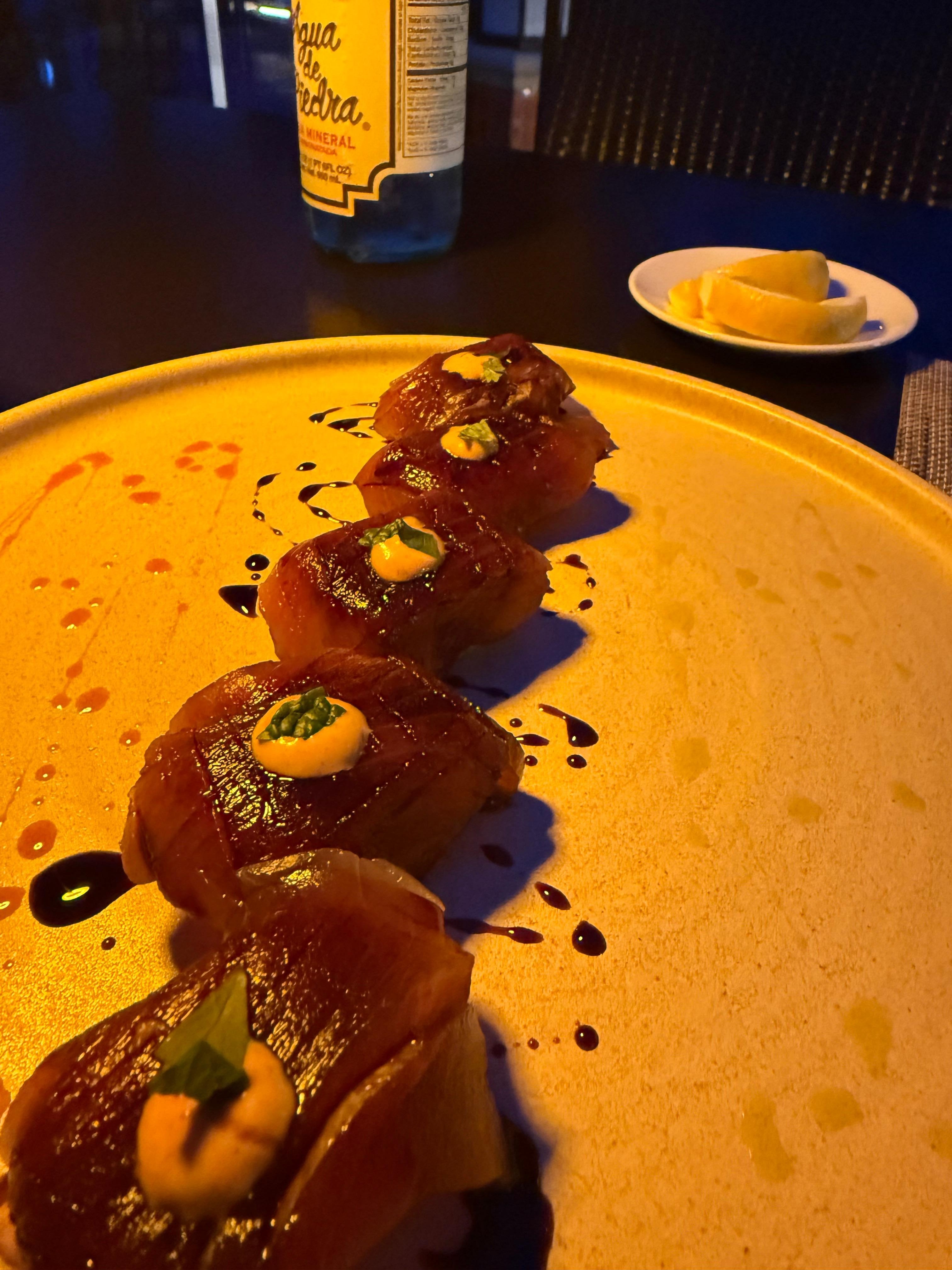 Seared yellow fish on crispy rice 