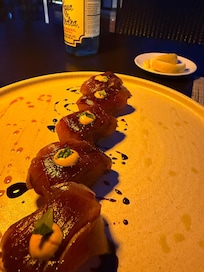 Seared yellow fish on crispy rice