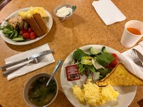 Fresh salads and fruits and eggs every morning