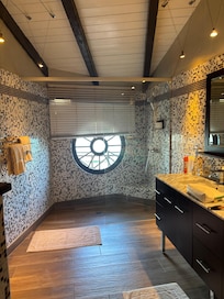 The view of the bathroom from the door